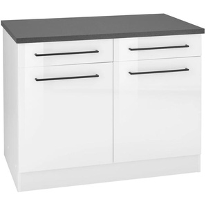 Unterschrank KOCHSTATION KS-Tulsa Schränke Gr. B/H/T: 100cm x 85cm x 60cm, 2 St., weiß (weiß hochglanz) 100 cm breit, 2 Schubkästen, Türen, schwarzer Metallgriff, MDF Front