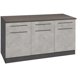 Unterschrank KOCHSTATION KS-Tulsa Schränke Gr. B/H/T: 150cm x 85cm x 60cm, 3 St., grau (betonfarben hell) 150 cm breit, 3 Schubkästen, Türen, auch als Sideboard verwendbar