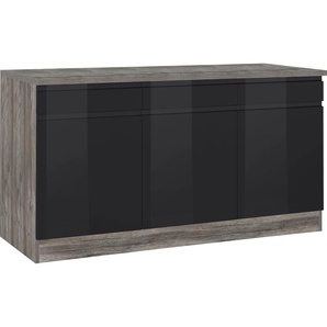 Unterschrank KOCHSTATION KS-Virginia Schränke Gr. B/H/T: 150 cm x 85 cm x 60 cm, 3 St., schwarz (schwarz hochglanz) 85 cm hoch, 150 breit, 3 Schubladen, Türen, griffloses Design