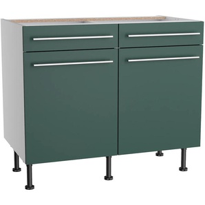 Unterschrank OPTIFIT Bern2, grün (steingrün, hellgrau), B:100cm H:87cm T:58,4cm, Spanplatte, Schränke, Breite 100 cm, 2 Türen, 2 Schubkästen, 1 Einlegeboden