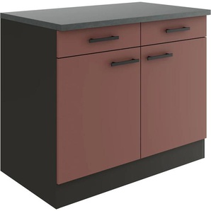 Unterschrank OPTIFIT Palma Schränke Gr. B/H/T: 100cm x 84,8cm x 60cm, 2 St., rot (rostrot/anthrazit-anthrazit) Breite 100 cm, mit 2 Türen und Schubkästen