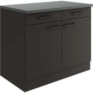 Unterschrank OPTIFIT Palma Schränke Gr. B/H/T: 100cm x 84,8cm x 60cm, 2 St., schwarz (anthrazit/anthrazit-anthrazit) Breite 100 cm, mit 2 Türen und Schubkästen