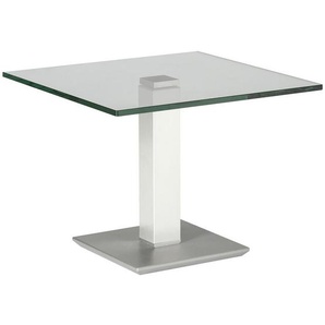 Xxxl Beistelltisch, Weiß, Edelstahl, Metall, Glas, quadratisch, eckig, Säule, Bodenplatte, 60x46-65x60 cm, höhenverstellbar, Wohnzimmer, Wohnzimmertische, Beistelltische, Beistelltische Metall