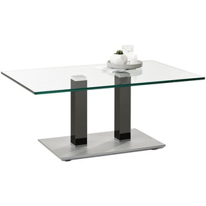 Xxxl Couchtisch, Grau, Edelstahl, Metall, Glas, rechteckig, eckig, Säule, Bodenplatte, 70x46-65x110 cm, höhenverstellbar, Wohnzimmer, Wohnzimmertische, Couchtische, Glas-Couchtische