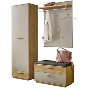 Xxxl Garderobe, Anthrazit, Taupe, Eiche, Holz, Glas, Textil, Holzwerkstoff, 4-teilig, Eiche, furniert, massiv, teilmassiv, 160x195x40 cm, Goldenes M, Made in Germany, DGM-Klimapakt, Garderobe, Garderoben-Sets