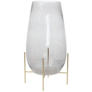 Vase, Grau, Gold, Metall, Glas, bauchig, 25x48.5x25 cm, mundgeblasen, handgemacht, Dekoration, Vasen, Glasvasen