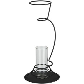 Vase im Metallständer - schwarz - Metall, Glas - 25,6 cm - [11.7] | Möbel Kraft