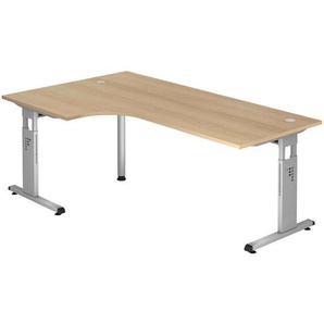 Venda Eckschreibtisch, Eiche, Metall, Holzwerkstoff, Freiform, C-Form, 120x65-85x200 cm, Fsc, DIN EN ISO 14001, DIN EN ISO 9001, höhenverstellbar, seitenverkehrt montierbar, Arbeitszimmer, Schreibtische, Eckschreibtische