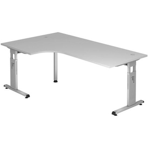 Venda Eckschreibtisch, Grau, Metall, Holzwerkstoff, Freiform, C-Form, 200x65-85x120 cm, Fsc, DIN EN ISO 14001, DIN EN ISO 9001, höhenverstellbar, seitenverkehrt montierbar, Arbeitszimmer, Schreibtische, Eckschreibtische