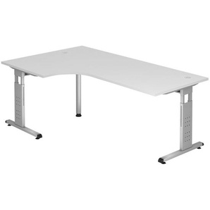 Venda Eckschreibtisch, Weiß, Metall, Holzwerkstoff, Freiform, C-Form, 120x65-85x200 cm, Fsc, DIN EN ISO 14001, DIN EN ISO 9001, höhenverstellbar, Arbeitszimmer, Schreibtische, Eckschreibtische