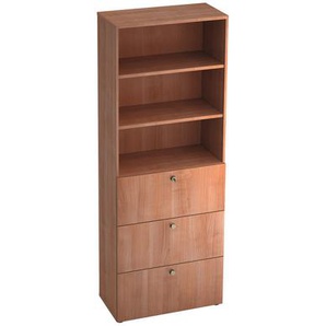 Venda Regalelement, Nussbaum, Metall, 2 Fächer, 3 Schubladen, 80x215.6x42 cm, Fsc, DIN EN ISO 14001, Typenauswahl, Arbeitszimmer, Büroregale, Bücherregale