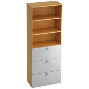 Venda Regalelement, Silber, Buche, Metall, 2 Fächer, 3 Schubladen, 80x215.6x42 cm, Fsc, DIN EN ISO 14001, Typenauswahl, Arbeitszimmer, Büroregale, Bücherregale