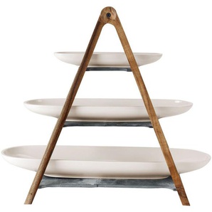 Villeroy & Boch Etagere Artesano Original Eye Catcherset, Holz, Porzellan, Schiefer, (Set, 4-tlg., je 1 Olivenschale 28cm, Baguetteschale 44cm, Obstschale 55cm, Etagere), Geeignet für Obst, Baguette oder Antipasti