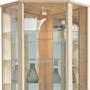 Vitrine FIF MÖBEL TRIO Schränke braun (eichefarben sägerau) EckvitrineGlasvitrine 1x Glastür, perfekt für Sammler, Sammlervitrine