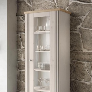 Vitrine HOME AFFAIRE Country Höhe 192 cm, Hochschrank mit 1 Tür, Anrichte, Standvitrine Schränke Gr. B/H/T: 72cm x 192cm x 44cm, Komplettausführung, beige (eiche meringa nb, eiche cadiz nb) im Landhausstil, viel Strauraum, mit Metallgriff, MDF Rahmen