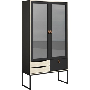 Vitrine HOME AFFAIRE Stubbe Schränke Gr. B/H/T: 98,7 cm x 189 cm x 40 cm, 2 St., schwarz Vitrinen mit zwei Rahmentüren Glas-Füllung, 3 Schubladen, Griffe