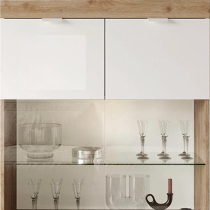 Vitrine INOSIGN Slim Schränke Gr. B/H/T: 91cm x 148cm x 42cm, 2 St., Komplettausführung, braun (eiche cadiz nb / weiß hochglanz lack) Breite 91 cm, Hochglanz Lack