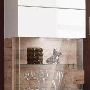 Vitrine INOSIGN Toledo,Höhe 204 cm trendige Glasvitrine mit dekorative Fräsungen Schränke Gr. Türanschlag wechselbar, weiß (weiß, hgl, sanremo) Vitrinen Standvitrine ohne Beleuchtung, viel Stauraum, hochglanz Front MDF