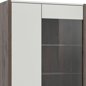 Vitrine INOSIGN Treviso, Höhe 198 cm, inkl. Frontbeleuchtung, 4 Türen, 2 Glasböden Schränke Gr. B/H/T: 82cm x 198cm x 37cm, 4 St., grau (nox oak dunkel/ hellgrau nachbildung) 4 Einlegeböden, Standvitrine, Glasvitrine, Vitrinenschränke