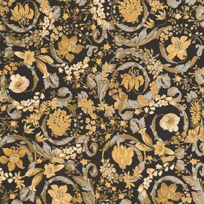 Vliestapete VERSACE Wallpaper Versace 5 Floral, schwarz (goldfarben schwarz), B:0,7m H:0,01m L:10,05m, Vlies, Vinyl, Tapeten, Designertapete Tapeten Wohnzimmer Schlafzimmer Küche Flur Design Optik