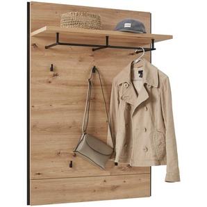 Voleo Garderobenpaneel Garderobe, Schwarz, Eiche Artisan, Holzwerkstoff, 88x126x32 cm, Aufhängemöglichkeit, Hutablage, Kleiderstange, Garderobe, Garderobenpaneele, Garderobenpaneele