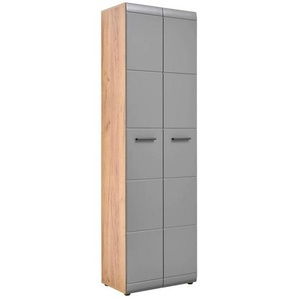 Voleo Garderobenschrank, Graphit, Eiche, Holzwerkstoff, 4 Fächer, 59x197x37 cm, Beimöbel erhältlich, Garderobe, Garderobenschränke, Garderobenschränke