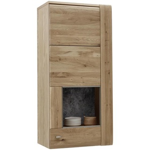 Voleo Hängevitrine Colorado, Eiche, Schiefer, Metall, Eiche, furniert,furniert, massiv,massiv, 3 Fächer, 56x120x38 cm, hängend, Holzmöbel, Holzschränke, Vitrinen Holz, Hängevitrinen Holz