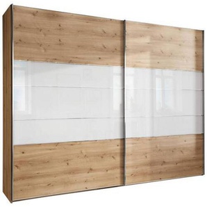 Voleo Schwebetürenschrank, Weiß, Eiche Bianco, Holzwerkstoff, 9 Fächer, 2 Schubladen, 250x217x67 cm, ISO 9001, Goldenes M, Made in Germany, Beimöbel erhältlich, umfangreiches Zubehör in verschiedenen Größen Holzdekoren erhältlich, Schlafzimmer,