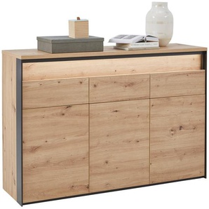 Voleo Sideboard, Schwarz, Eiche Artisan, Holzwerkstoff, 6 Fächer, 3 Schubladen, 130x88x38 cm, Typenauswahl, Beimöbel erhältlich, stehend, Wohnzimmer, Kommoden & Sideboards, Sideboards