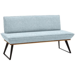 Voleo Sitzbank, Schwarz, Eiche, Hellblau, Holz, Metall, Textil, Eiche, massiv, Uni, 2-3-Sitzer, 160x87x64 cm, Stoffauswahl, mit Rückenlehne, Esszimmer, Bänke, Sitzbänke