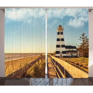 Rustikaler Vorhang, Leuchtturm Meer Wellen, Strand, Mehrfarbig