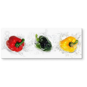 Wall-Art Küchenrückwand Splashing Paprika Panorama, (1-tlg), Herd Waschbecken Wandschutz