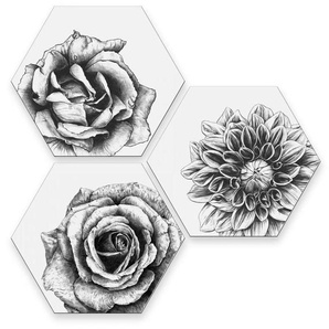 Wall-Art Mehrteilige Bilder Blumen Collage Floral Deko, (Set, 3 St), Metallschild Collage