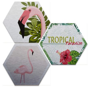 Wall-Art Mehrteilige Bilder Silbereffekt Flamingo Set, (Set, 3 St), Metallschild Collage