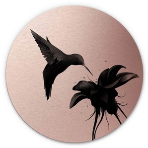 Wall-Art Metallbild 3D Kolibri Metallschild Vogel, Blumen (1 St), Metallschild modern