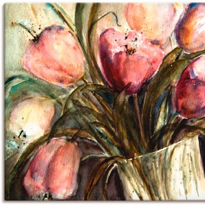 Wandbild ARTLAND Lila Tulpen in Vase Bilder Gr. B/H: 120 cm x 90 cm, Leinwandbild Blumen, 1 St., lila Kunstdrucke als Leinwandbild, Poster, Wandaufkleber in verschied. Größen