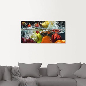 Wandbild ARTLAND Spritzendes Obst auf dem Wasser Bilder Gr. B/H: 150 cm x 75 cm, Leinwandbild Lebensmittel Querformat, 1 St., bunt Kunstdrucke als Leinwandbild, Wandaufkleber in verschied. Größen