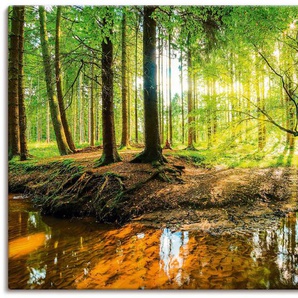 Wandbild ARTLAND Wald mit Bach Bilder Gr. B/H: 120 cm x 80 cm, Leinwandbild Wald Querformat, 1 St., grün Kunstdrucke als Alubild, Outdoorbild, Leinwandbild, Poster, Wandaufkleber