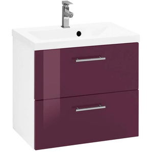 Waschbeckenunterschrank WELLTIME Venedig Schränke Gr. B/H/T: 60cm x 54cm x 39cm, lila (aubergine/aubergine/weiß) Badmöbel, Waschtisch inkl. Waschbecken, Breite 60 cm