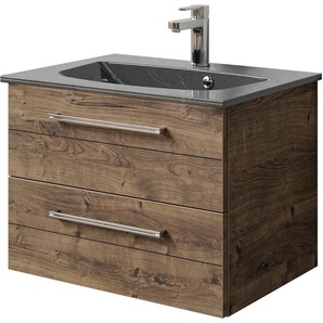 Waschtisch SAPHIR Serie 6025 Mineralmarmor-Waschtisch mit Unterschrank, 67 cm breit Waschtische Gr. Waschtisch grau, braun (eiche ribbeck + eiche quer nb) Waschplatz mit 2 Schubladen, hängend, verschiedene Ausführungen