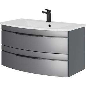 Waschtisch SAPHIR Serie 7045 Mineralmarmor-Waschtisch und Unterschrank, 91 cm breit, grau (stahlgrau, sw, stahlgrau metallic), B:91cm H:50,2cm T:50,1cm, Waschtische, Waschplatz mit 2 Schubladen, Badmöbel Set mit Waschtisch