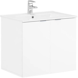 Waschtisch WELLTIME Lage Waschtische Gr. Viereck, weiß (weiß hochglanz, weiß) Waschtische mit 2 Türen und einem Handwaschbecken aus Keramik, 61 cm breit