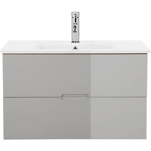 Waschtisch WELLTIME Lund Badezimmerschrank Unterschrank mit Becken Waschtische grau (eiche / + natur) Waschplatz mit Waschbecken und 2 Auszügen Breite 80 cm