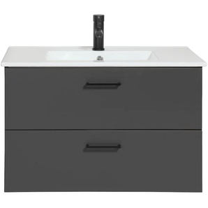 Waschtisch WELLTIME Trento Badezimmerschrank mit Becken Bestseller Waschtische Gr. Becken weiß eckig, grau (grau matt + grafit) Badmöbel in Breite 80 cm , Waschplatz mit 2 Schubladen, Badschrank