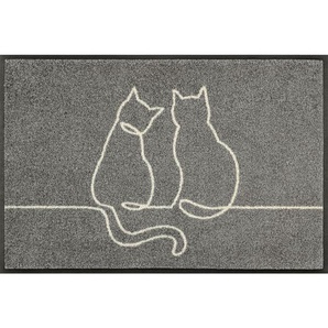 wash+dry FUßMATTE Lovetails, Grau, Textil, Katze, rechteckig, 50x75 cm, Oeko-Tex® Standard 100, rutschfest, für Fußbodenheizung geeignet, lichtunempfindlich, Teppiche & Böden, Fuß & Stufenmatten, Fußmatten