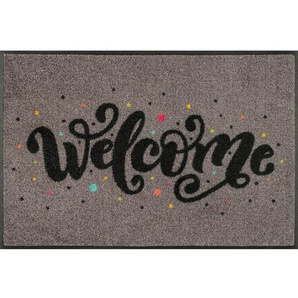 wash+dry FUßMATTE Welcome Confetti, Grau, Schwarz, Textil, Schriftzug, rechteckig, 50x75 cm, Oeko-Tex® Standard 100, rutschfest, für Fußbodenheizung geeignet, lichtunempfindlich, Teppiche & Böden, Fuß & Stufenmatten, Fußmatten