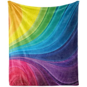 Weich Flanell Fleece Decke, Abstrakte weiche Linien, Regenbogen, Mehrfarbig