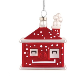 Weihnachtsanhänger Haus Cubetta Alessi rot/weiß, Designer Massimo Giacon, Marcello Jori, 7.5x5.5x5 cm