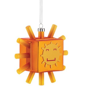 Weihnachtsanhänger Sonnenflocke Sunflake Alessi goldfarben, Designer Massimo Giacon, Marcello Jori, 10x10x5 cm