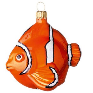 Weihnachtsbaumanhänger Fisch orange/weiß/schwarz, 7x4.5x7 cm